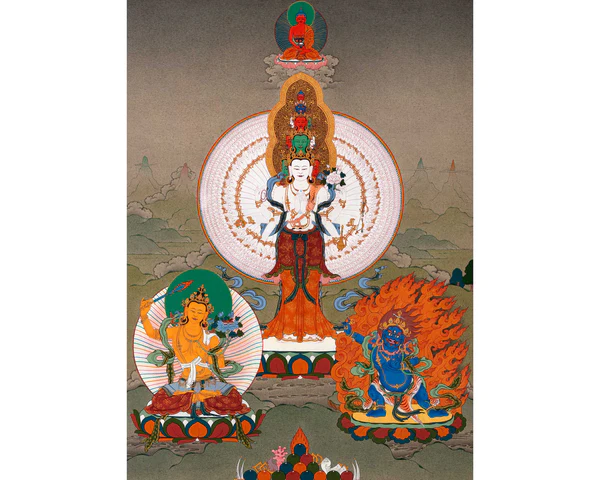 1000 armed chenrezig thangka painting for sale